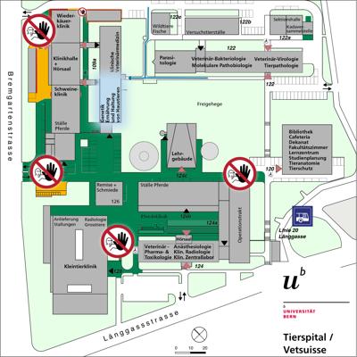 Situationsplan des Areals Tierspital: Markiert ist das Gebäude 109a mit der Genetik