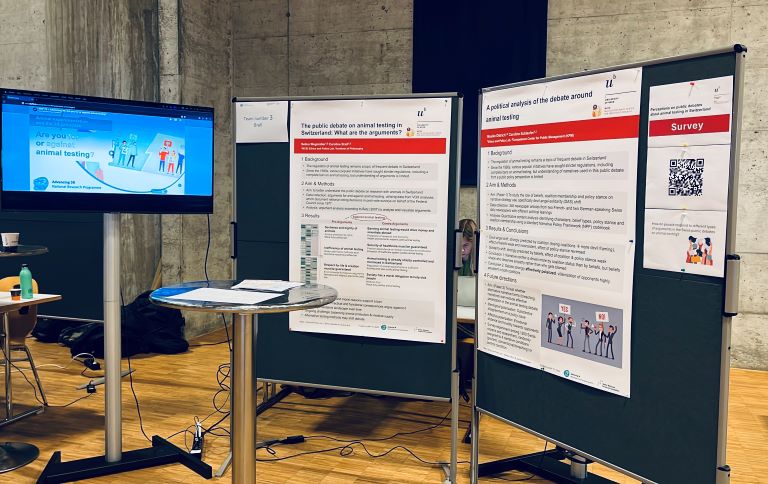 The EPL booth where they conducted a questionaire to find out about the public attitude to animal testing, as well as displaying posters about public and political debate on animal testing